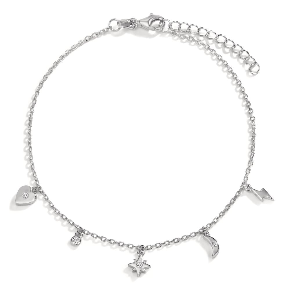 Anklet Silver Zirconia 4 Stones Rhodium plated 22-25 cm