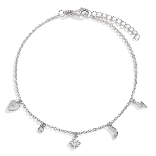 Anklet Silver Zirconia 4 Stones Rhodium plated 22-25 cm