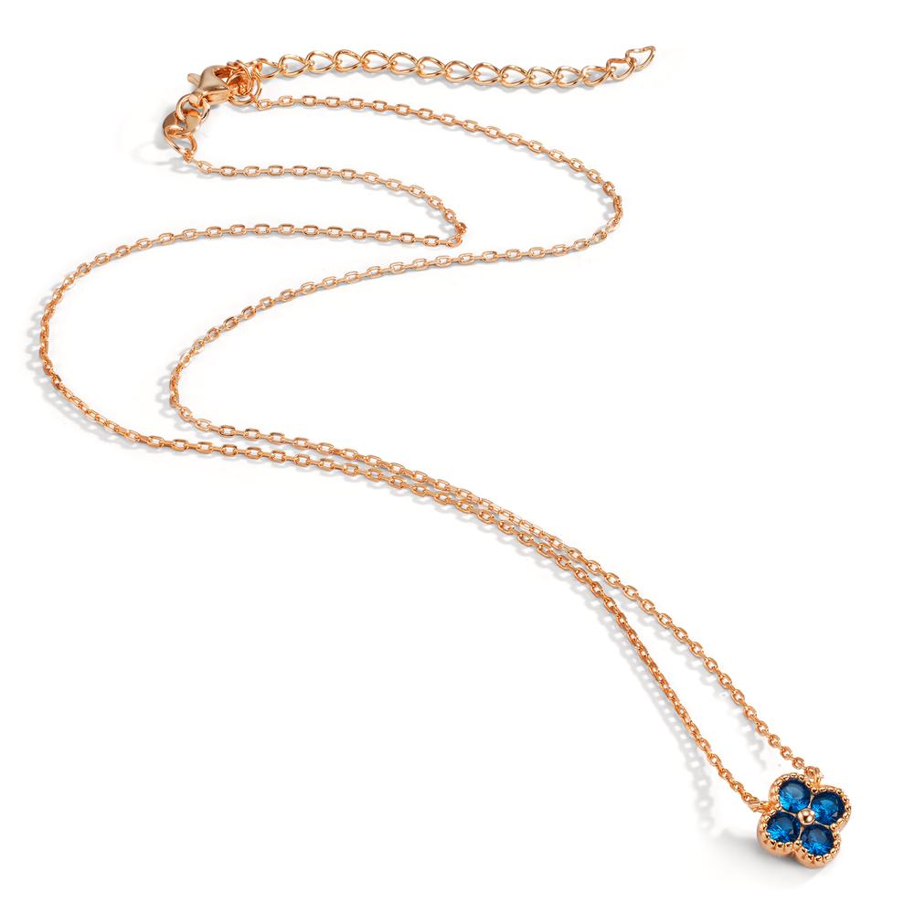 Necklace Silver Zirconia Sapphire blue, 4 Stones Rose Gold plated Flower 40-45 cm
