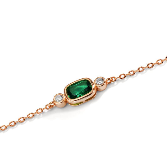 Bracelet Silver Zirconia Green, Zirconia White, 2 Stones Rose Gold plated 16-19 cm