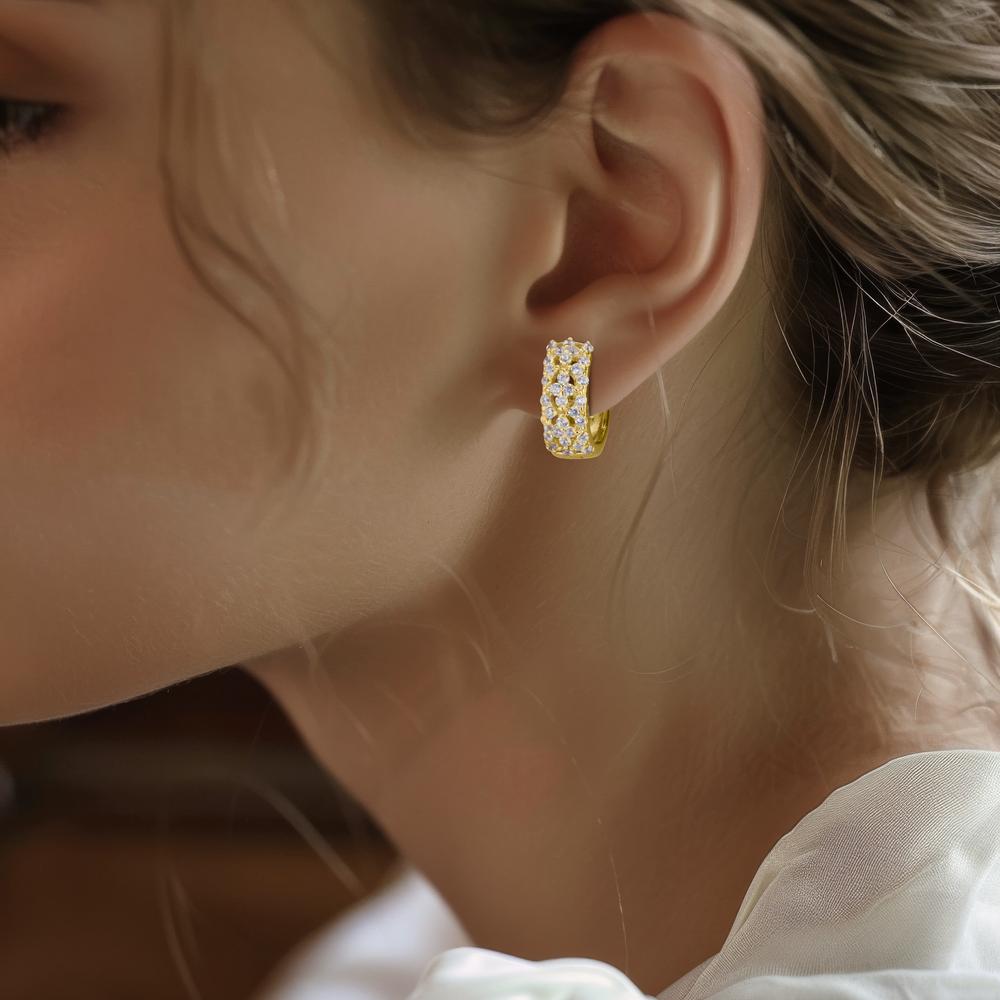 Hinged hoop Silver Zirconia Yellow Gold plated