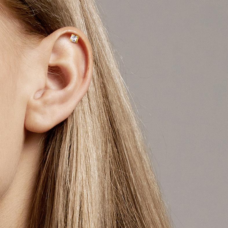 Piercing Silver Zirconia Yellow Gold plated Ø3 mm