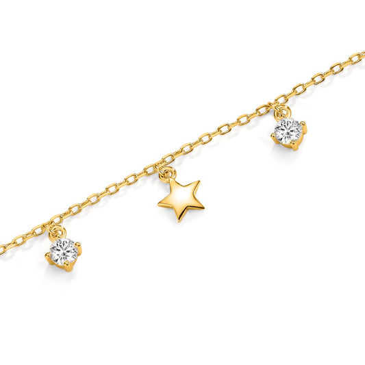 Bracelet Silver Zirconia 2 Stones Yellow Gold plated Star 16-19 cm