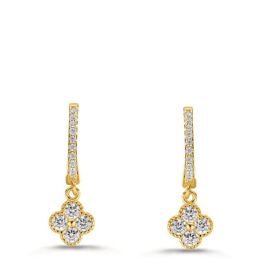Drop Earrings Silver Zirconia Yellow Gold plated Flower