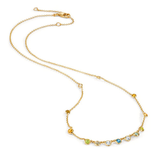 Necklace 18k Yellow Gold Citrine 0.20 ct, 2 Stones, Amethyst Green, 0.30 ct, 4 Stones, Peridot 0.13 ct, 2 Stones, Topaz 0.43 ct, 3 Stones, Quartz crystal 0.12 ct, 2 Stones 40-45 cm