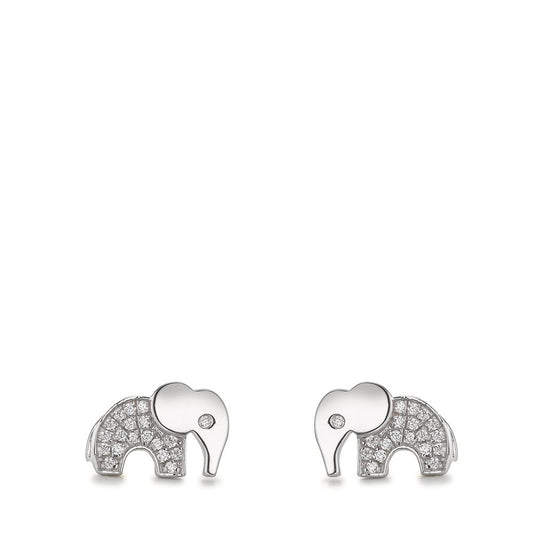 Stud earrings Silver Zirconia Rhodium plated Elephant