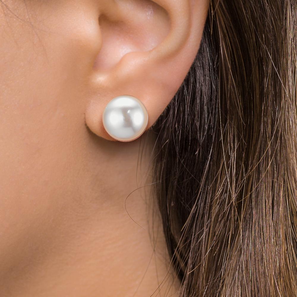 Stud earrings Silver Rhodium plated Freshwater pearl, 2 Pearls, 11 mm Ø11 mm