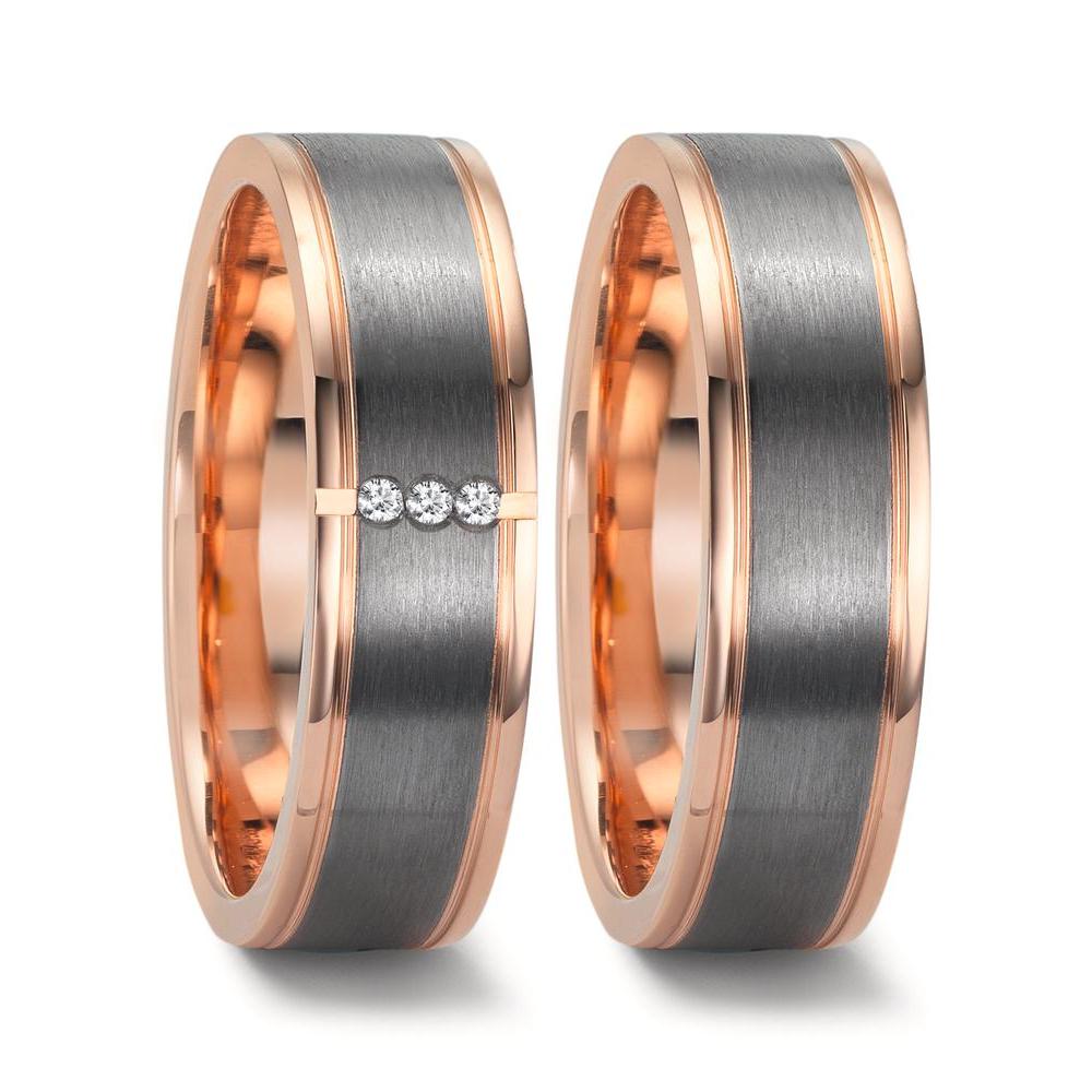 Wedding Ring 14k Red Gold, Tantal 999 Diamond 0.024 ct, 3 Stones, w-si