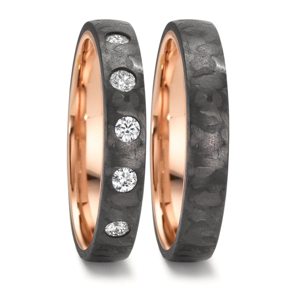 Wedding Ring Carbon, 14k Red Gold Diamond 0.25 ct, 5 Stones, w-si