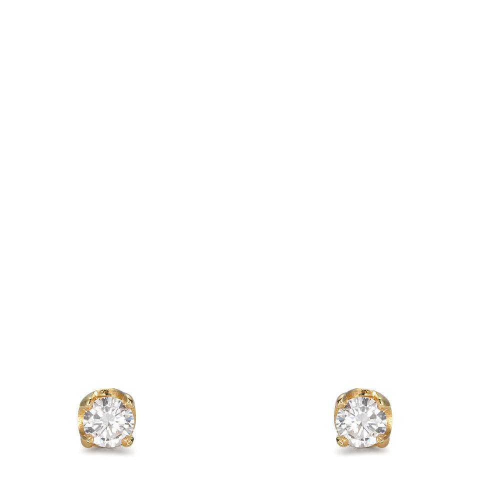 Stud earrings Silver Zirconia 2 Stones Yellow Gold plated Ø3 mm