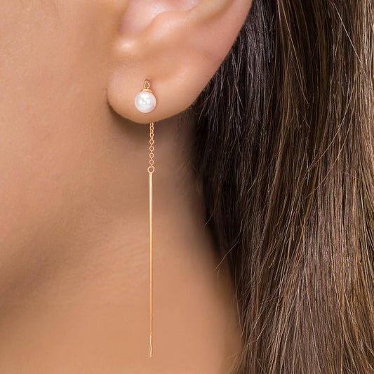 Threader Earrings 18k Red Gold Akoya pearls, 2 Pearls 6-6.5 mm