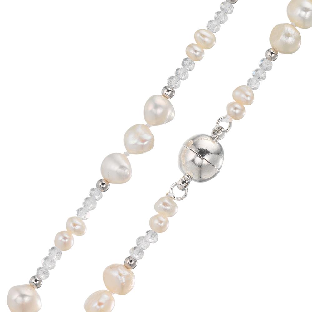 Necklace Stainless steel Crystal White Freshwater pearl 90 cm