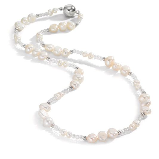 Necklace Stainless steel Crystal White Freshwater pearl 47 cm