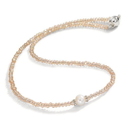 Necklace Stainless steel Crystal Champagne Freshwater pearl 6.5-7 mm 43 cm