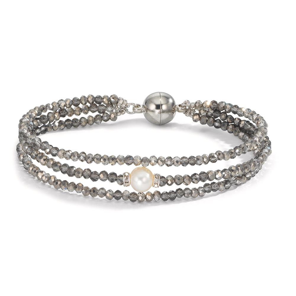 Bracelet Stainless steel Crystal Gray Freshwater pearl 7-7.5 mm 18.5 cm