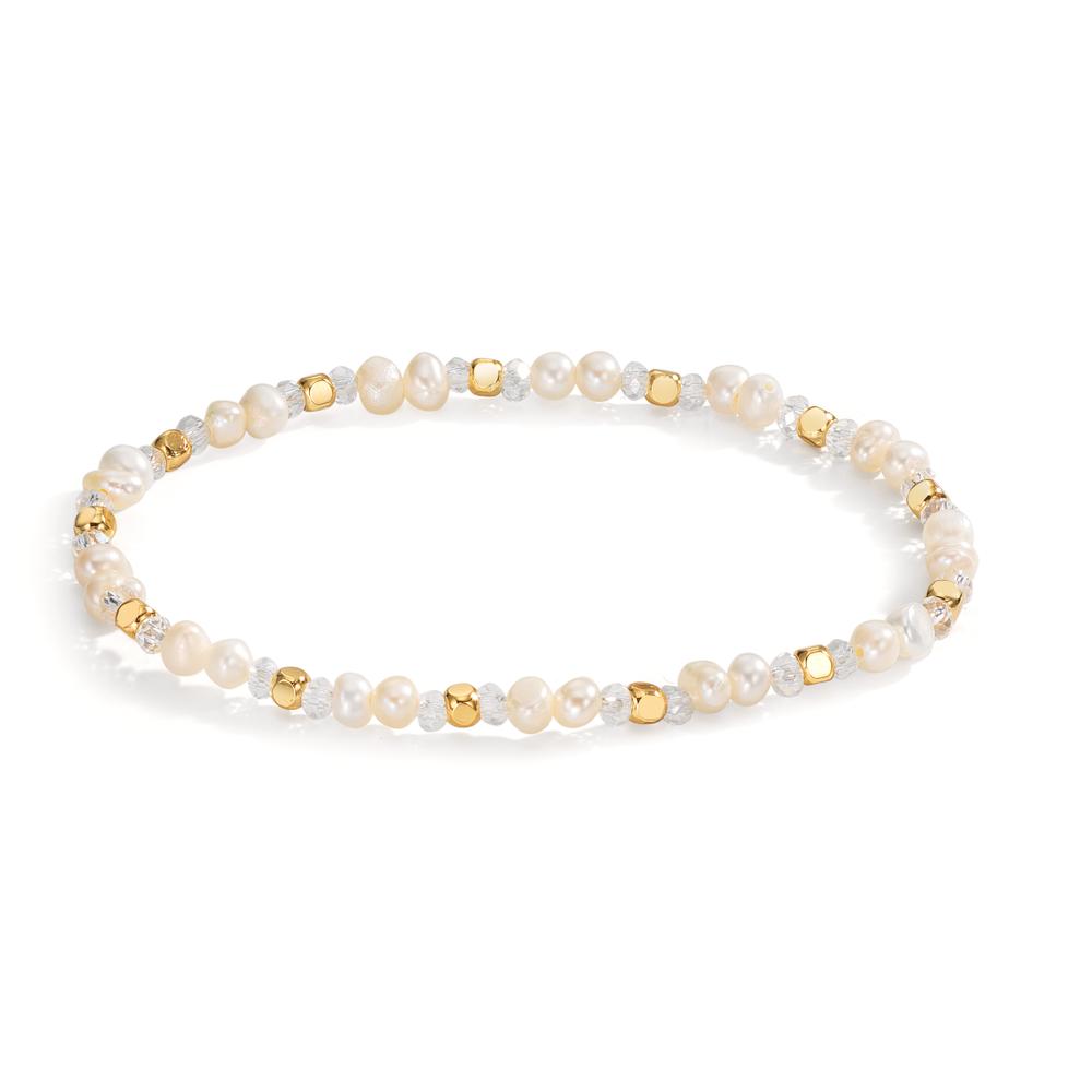 Bracelet Stainless steel Crystal White Yellow IP coated Freshwater pearl 16 cm
