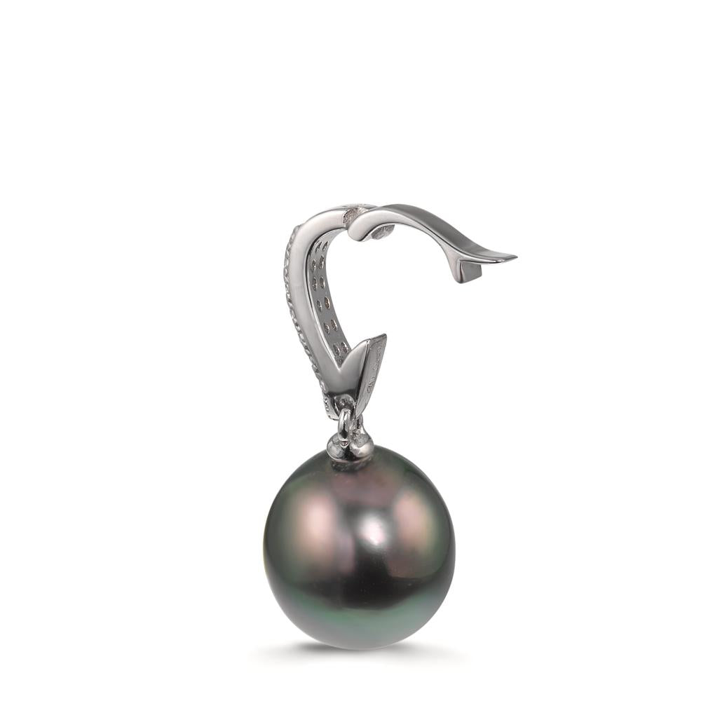 Pendant Silver Zirconia 20 Stones Rhodium plated Tahitian pearl 10-11 mm