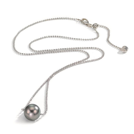 Necklace Silver Rhodium plated Tahitian pearl, 10 mm 38-50 cm