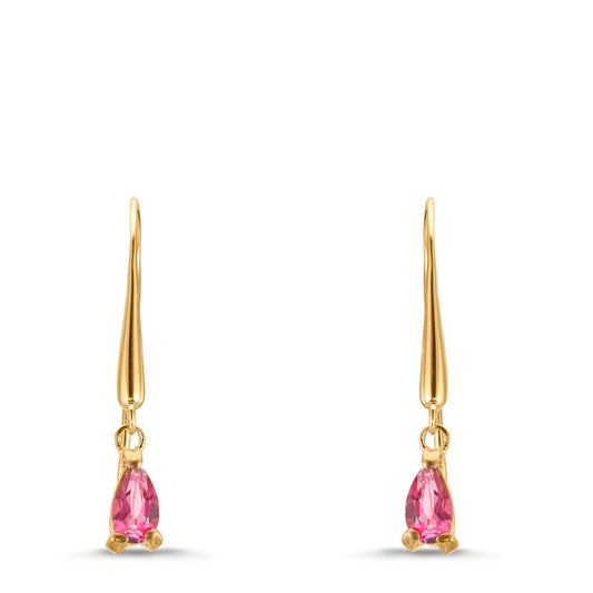 Drop Earrings 9k Yellow Gold Topaz Pink, 2 Stones