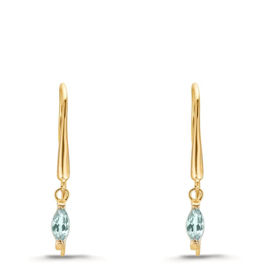 Drop Earrings 9k Yellow Gold Topaz Light Blue, 2 Stones