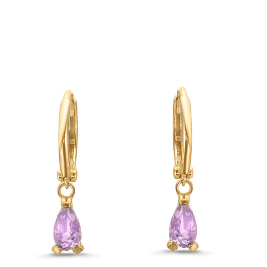Hoop earrings 9k Yellow Gold Amethyst 2 Stones
