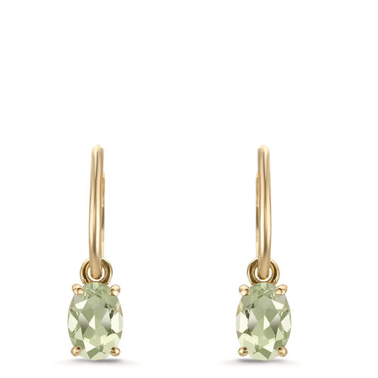 Hoop with pendant 9k Yellow Gold Amethyst Green, 2 Stones