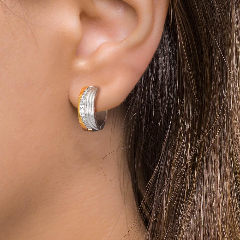 Hinged hoop Stainless steel Zirconia White, 24 Stones Bicolor IP coated