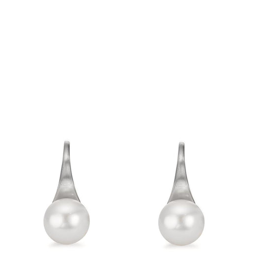 Drop Earrings Silver Rhodium plated Freshwater pearl, 2 Pearls, 8 mm