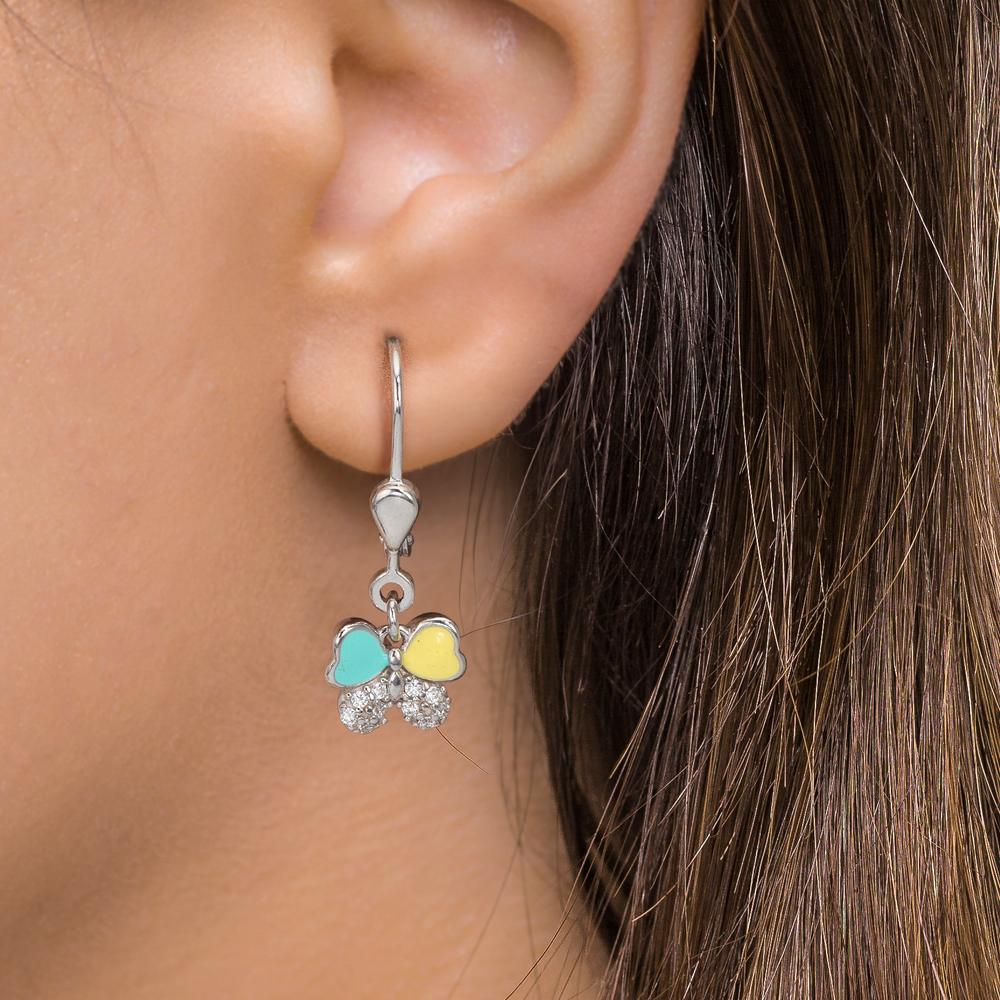 Drop Earrings Silver Zirconia 20 Stones Rhodium plated Butterfly