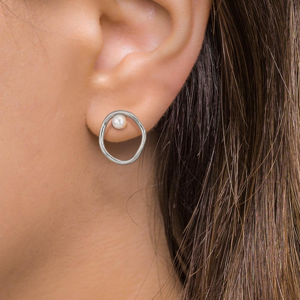 Stud earrings Silver Freshwater pearl White, 2 Pearls, 3 mm Ø11 mm