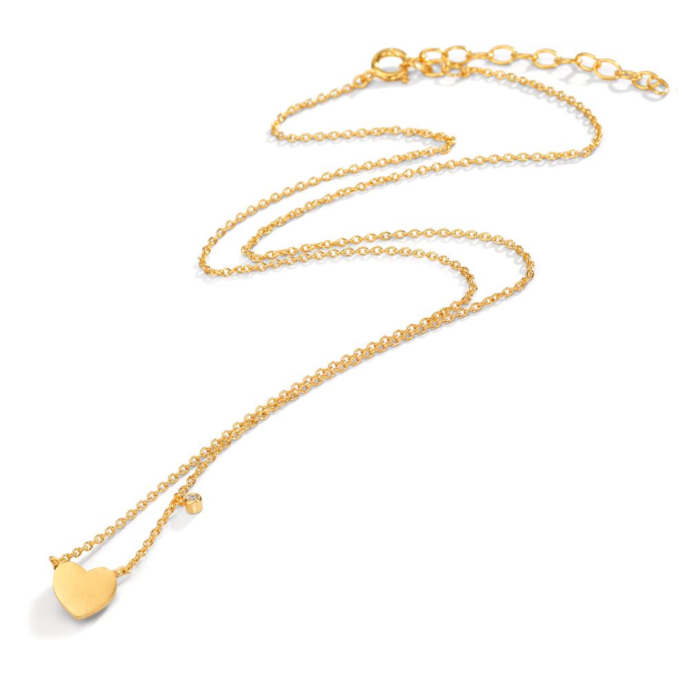 Necklace Silver Zirconia White Yellow Gold plated Heart 42-47 cm