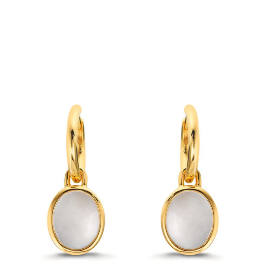 Hoop with pendant Silver Yellow Gold plated Mother of pearl White, 2 Pearls 9-9.5 mm Ø14 mm