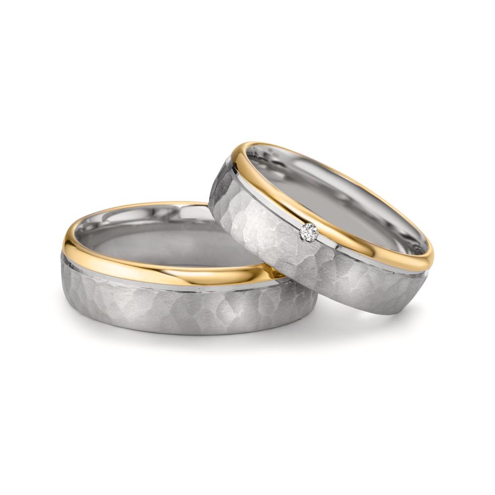 Wedding Ring Silver, 14k Rose Gold Diamond 0.015 ct, w-si Bicolor