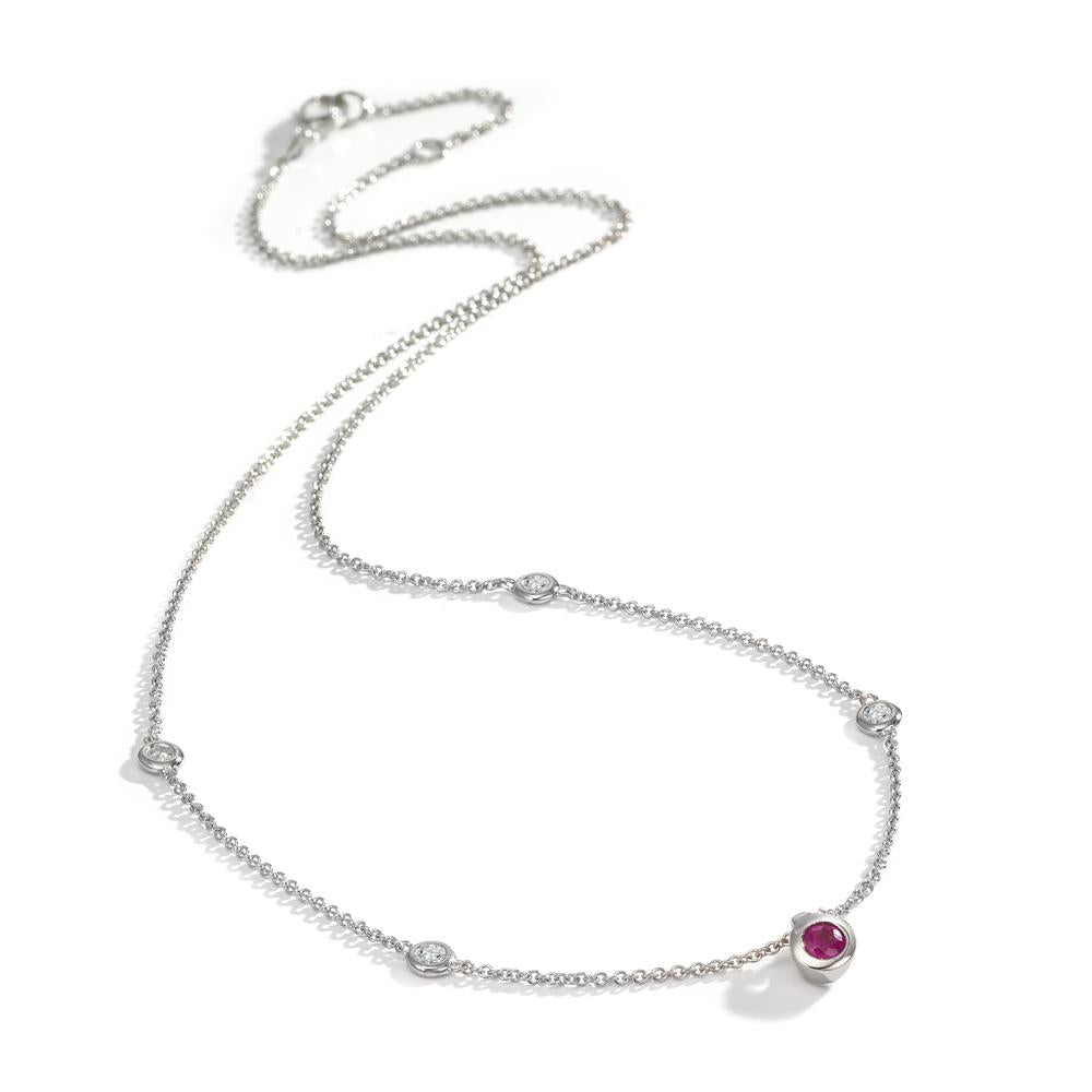 Necklace 18k White Gold Diamond 0.14 ct, 4 Stones, w-si, Ruby 42-45 cm