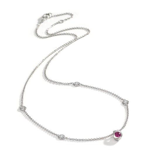 Necklace 18k White Gold Diamond 0.14 ct, 4 Stones, w-si, Ruby 42-45 cm