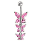 Navel piercing Stainless steel Zirconia Rose, 12 Stones Butterfly