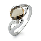 Ring 18k White Gold Diamond 0.04 ct, 6 Stones, w-si, Smoky quartz