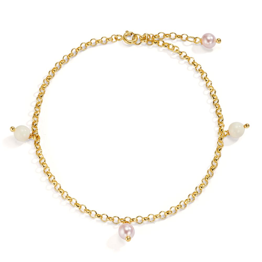 Anklet Bronze Gold plated Shining pearls, 4 Pearls, 6 mm 26 cm