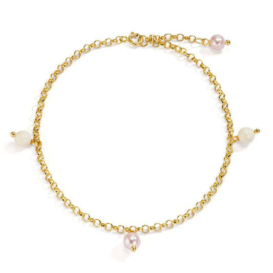 Anklet Bronze Gold plated Shining pearls, 4 Pearls, 6 mm 26 cm
