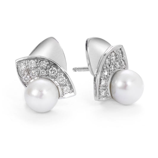 Stud earrings 18k White Gold Diamond 0.30 ct, 18 Stones, w-si Freshwater pearl White