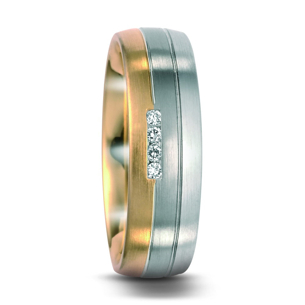 Ring Palladium 500 , 18k Yellow Gold, 18k White Gold Diamond 0.04 ct, 4 Stones, w-si