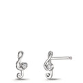 Stud earrings Silver Zirconia Rhodium plated Treble Clef
