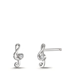 Stud earrings Silver Zirconia Rhodium plated Treble Clef