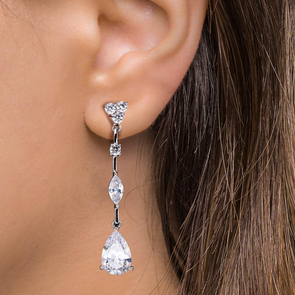 Drop Earrings Silver Zirconia Rhodium plated