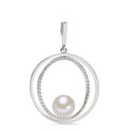 Pendant 18k White Gold Diamond 0.35 ct, 55 Stones, w-si Freshwater pearl