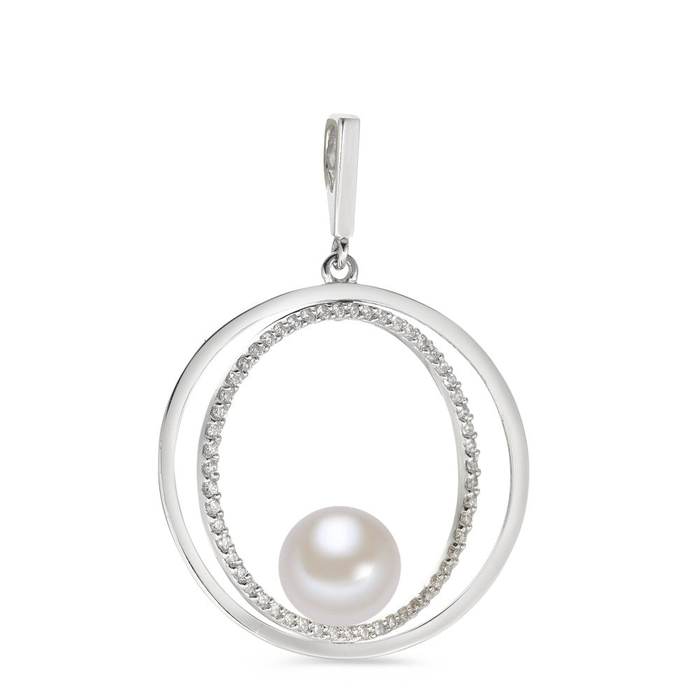 Pendant 18k White Gold Diamond 0.35 ct, 55 Stones, w-si Freshwater pearl