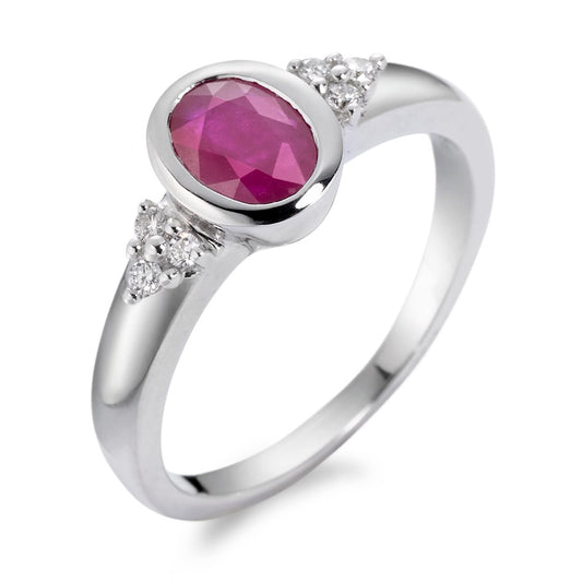 Ring 18k White Gold Ruby, Diamond 0.08 ct, 6 Stones, w-si