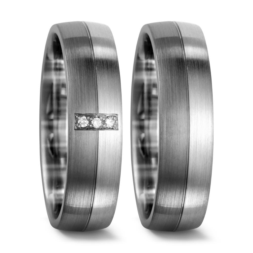 Wedding Ring 9k White Gold, Palladium 500 Diamond 0.03 ct, 3 Stones, tw-si