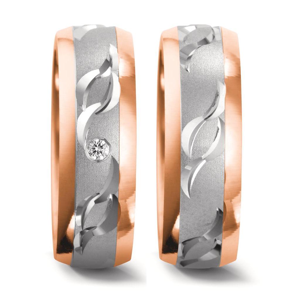 Wedding Ring 18k White Gold, 18k Red Gold Diamond 0.02 ct, w-si