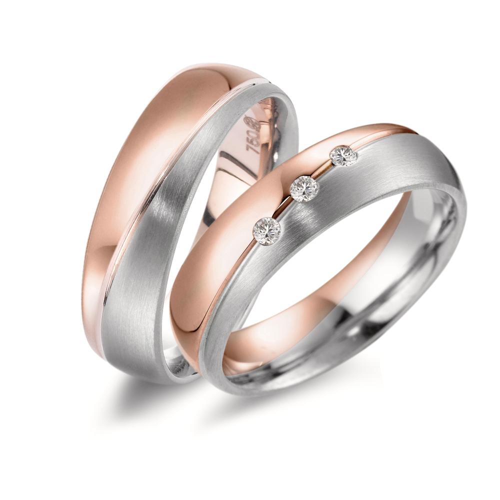 Wedding Ring 18k Red Gold, 18k White Gold Diamond 0.045 ct, 3 Stones, tw-vsi